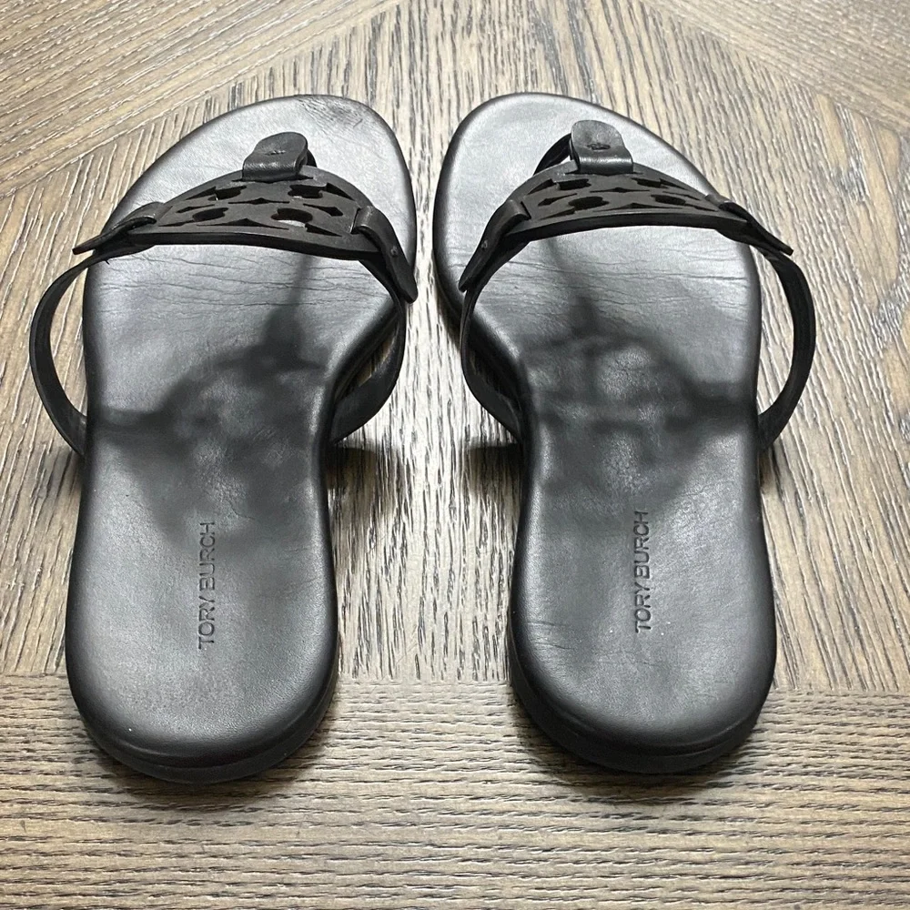 Tory Burch Black Leather Miller Sandals - Picture 2 of 7